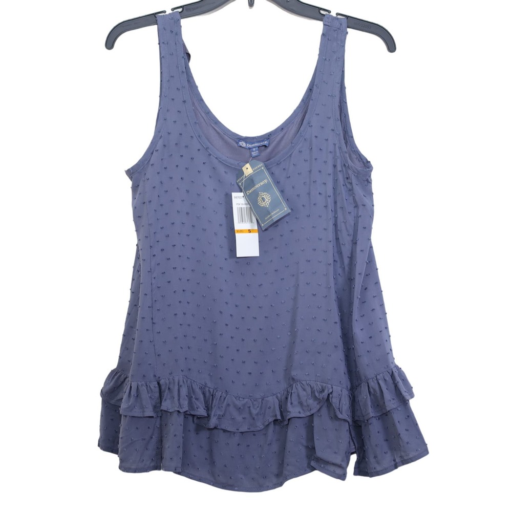 Democracy Ruffled Tank with Tie Back - Womens Small - Gray-Blue - NWT